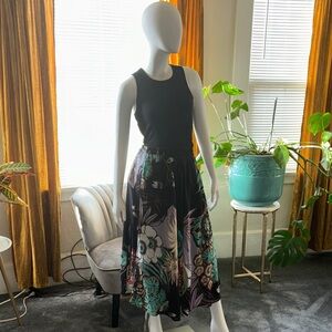 Black Floral A-Line Midi Skirt